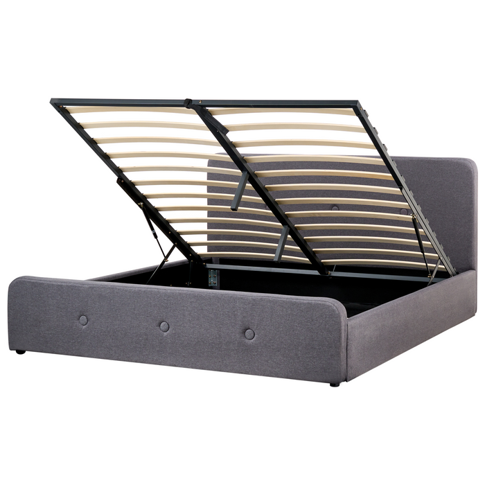 Beliani-RENNES -Bed met opbergruimte-Donkergrijs-180x200 cm-Polyester
