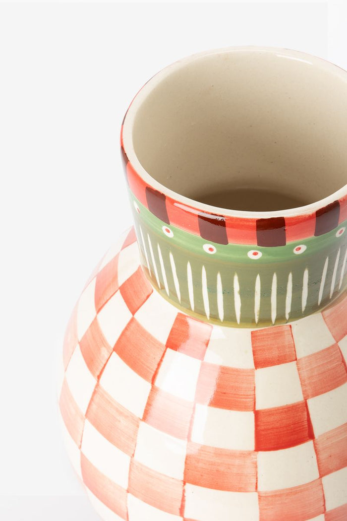 Sissy-Boy Roze geblokte vaas met print