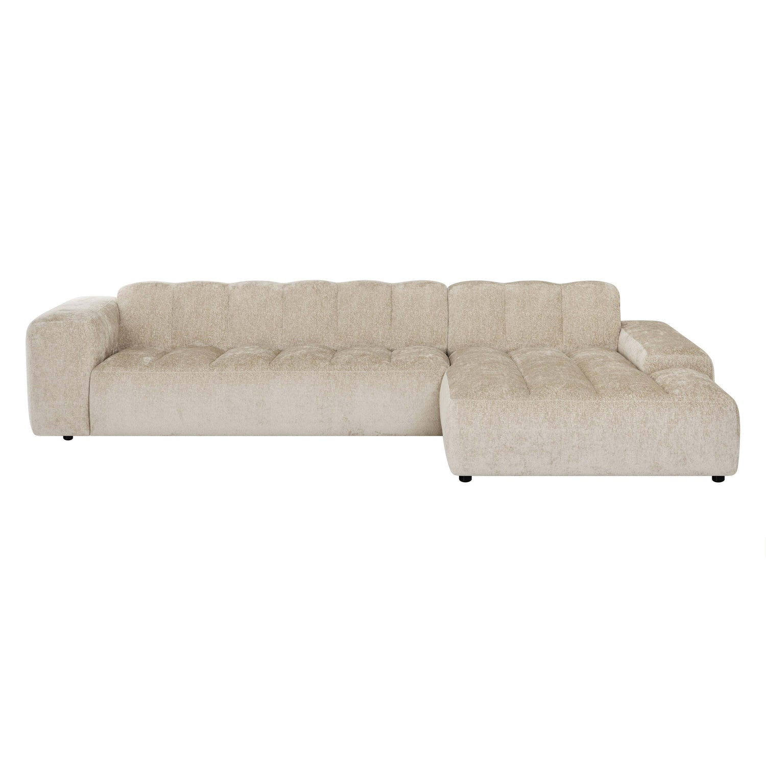 by fonQ Plume 4-zits Hoekbank met Chaise Longue XL Rechts - Chenille - Beige