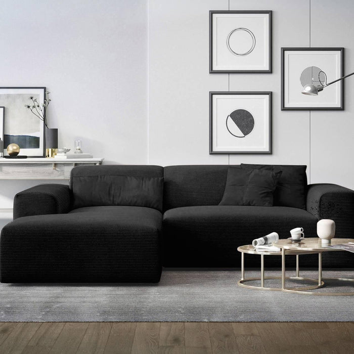 NADUVI Collection Nina Hoekbank Links - Ribstof - Zwart