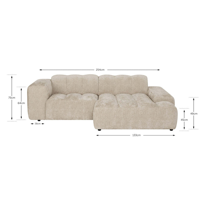by fonQ Plume 2,5-zits Hoekbank met Chaise Longue Rechts - Chenille - Grijs