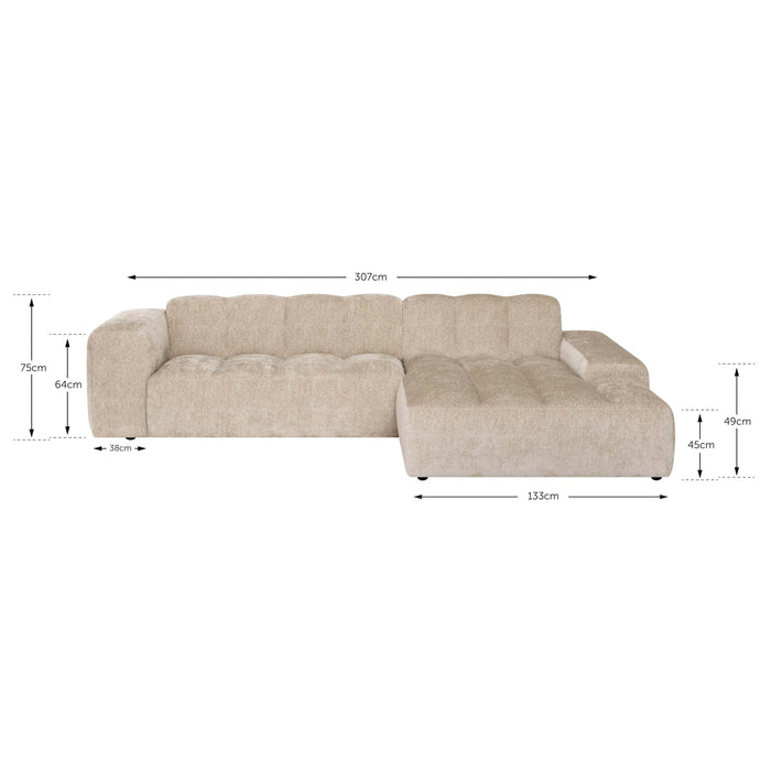 by fonQ Plume 3-zits Hoekbank met Chaise Longue XL Rechts - Chenille - Groen