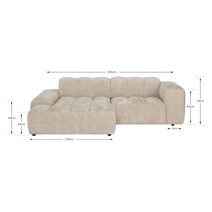 by fonQ Plume 2,5-zits Hoekbank met Chaise Longue Links - Chenille - Groen