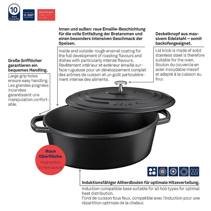 Braadpan Gietijzer Ovaal Zwart, 33 cm x 26 cm- Kela | Calido