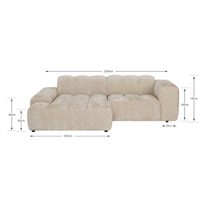 by fonQ Plume 2,5-zits Hoekbank met Chaise Longue XL Links - Chenille - Mocca