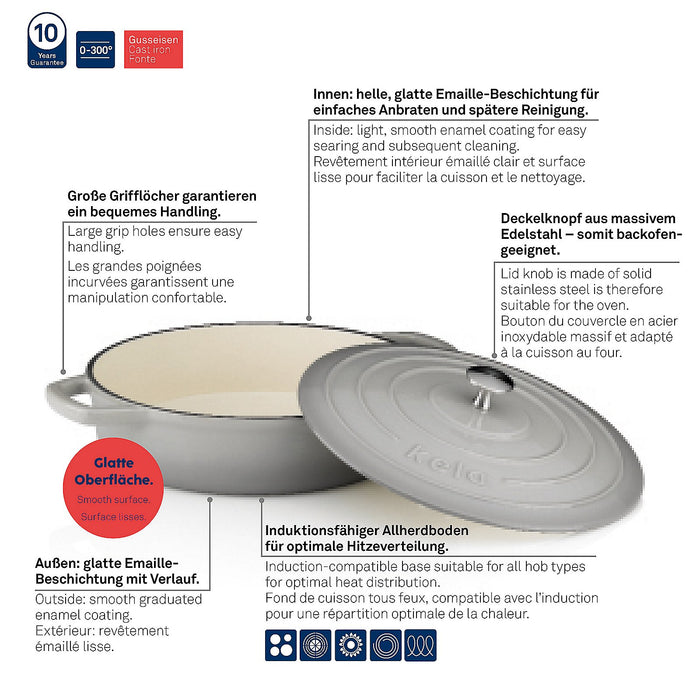 Braadpan, Gietijzer, Laag, Grijs, 28 cm - Kela | Calido