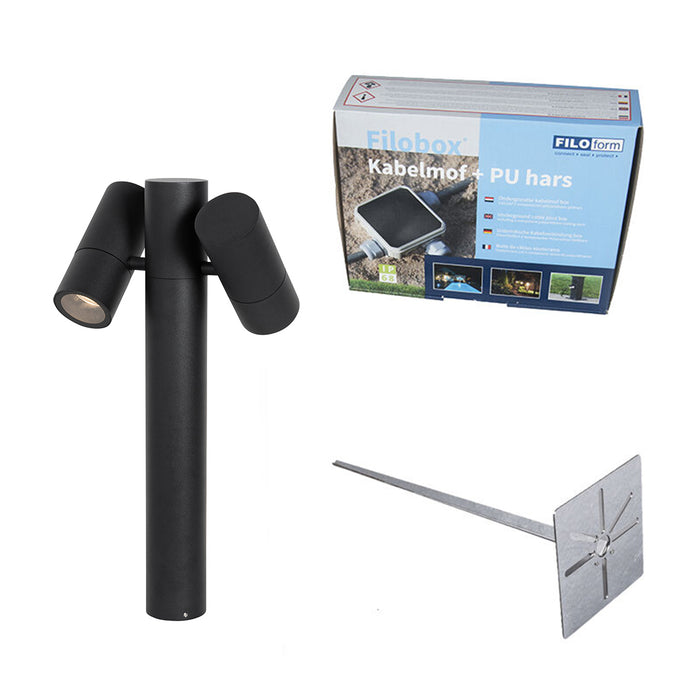 QAZQA Buitenlamp zwart met grondpin en kabelmof 50cm 2-lichts IP44 -