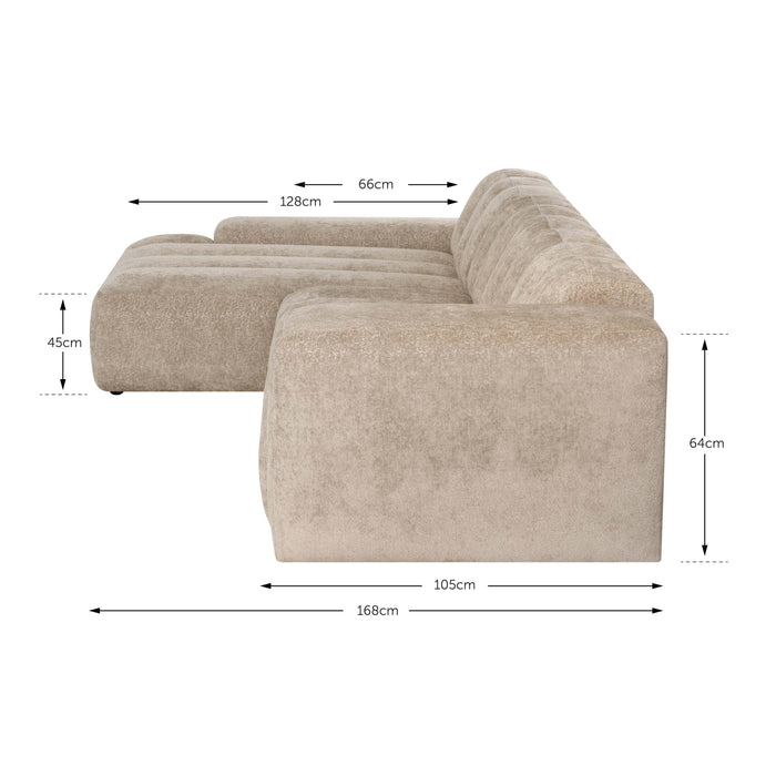by fonQ Plume 4-zits Hoekbank met Chaise Longue Links - Chenille - Grijs