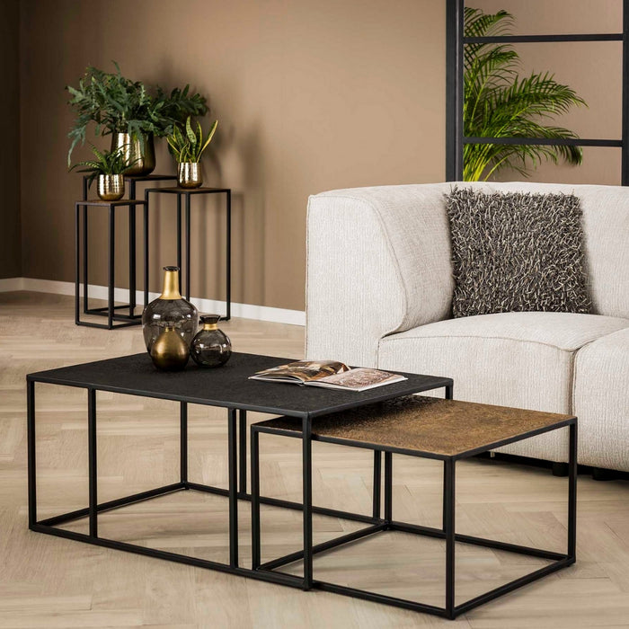 Fraaai Miranda salontafel set van 2 rechthoek iron metallic - grijs