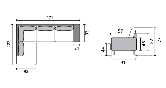 by fonQ Marle Hoekbank Links - Grijs