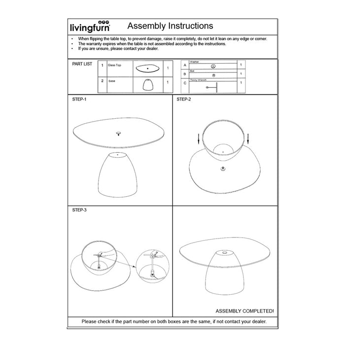Livingfurn - Salontafel Ivoor Glas - 110x65x35cm - Mylon