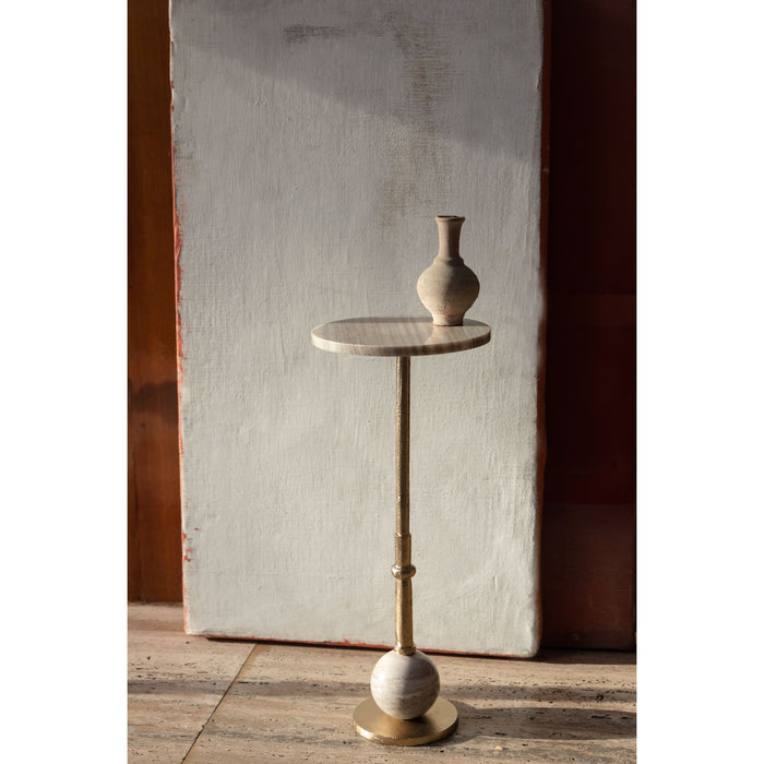 Dutchbone Everest Bijzettafel Rond 25 cm Marmer Beige| Goud