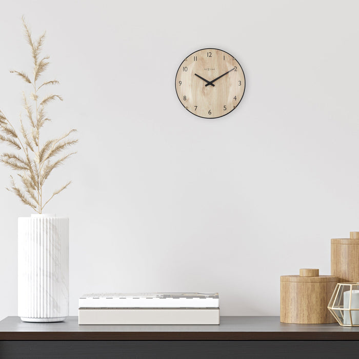 NeXtime - Tafel|Wandklok 20cm-Koepelvormig Glas Lens-Stil-Licht hout