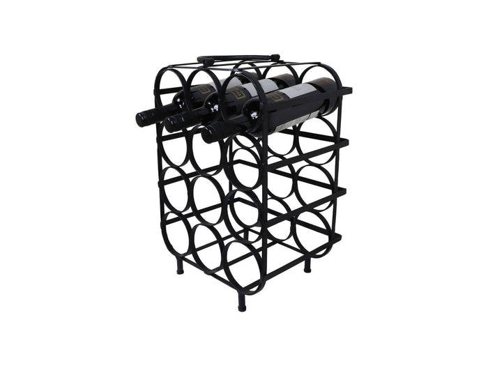 HSM Collection-Staand Wijnrek 12 Flessen-35x25x50-Zwart-Metaal