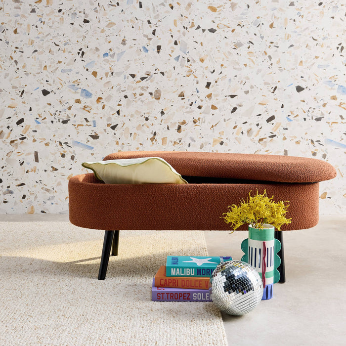 sweeek - Bank, bedeinde boucléstof, poten van zwart heveahout