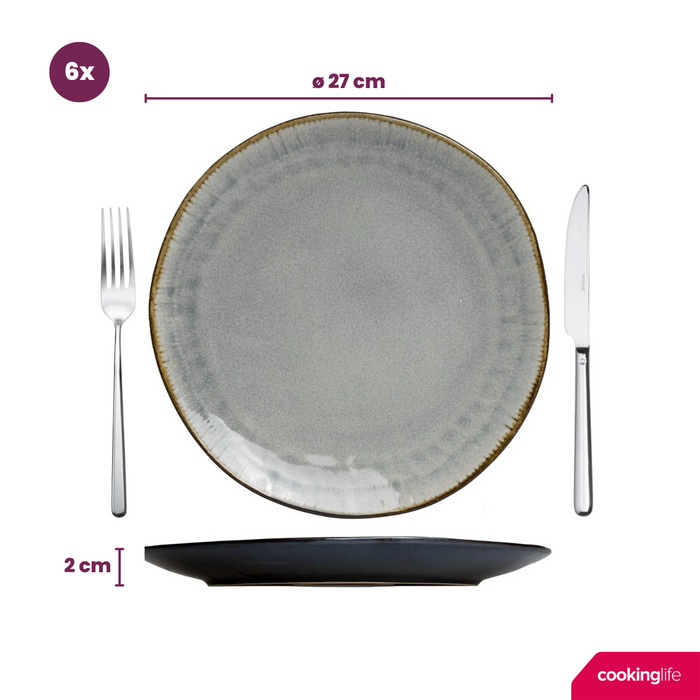 Cookinglife Dinerborden Nola Warm Grey ø 27 cm - 6 stuks