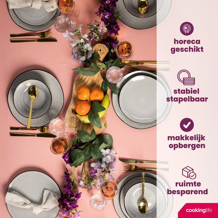 Cookinglife Dinerborden Nola Warm Grey ø 27 cm - 6 stuks