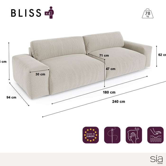 4-zits crèmekleurige fluwelen bank 240cm