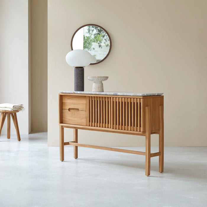 Tikamoon - Consoletafel in massief teakhout en premium terrazzo