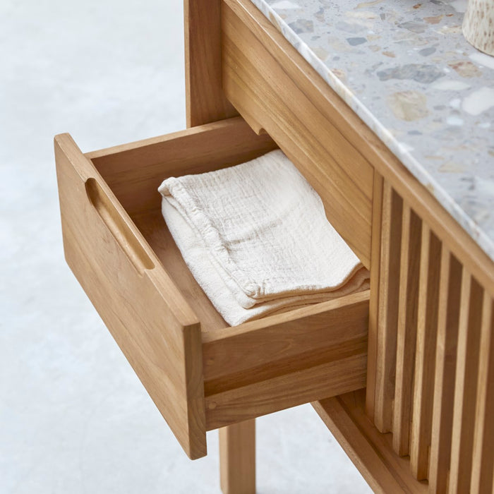 Tikamoon - Consoletafel in massief teakhout en premium terrazzo