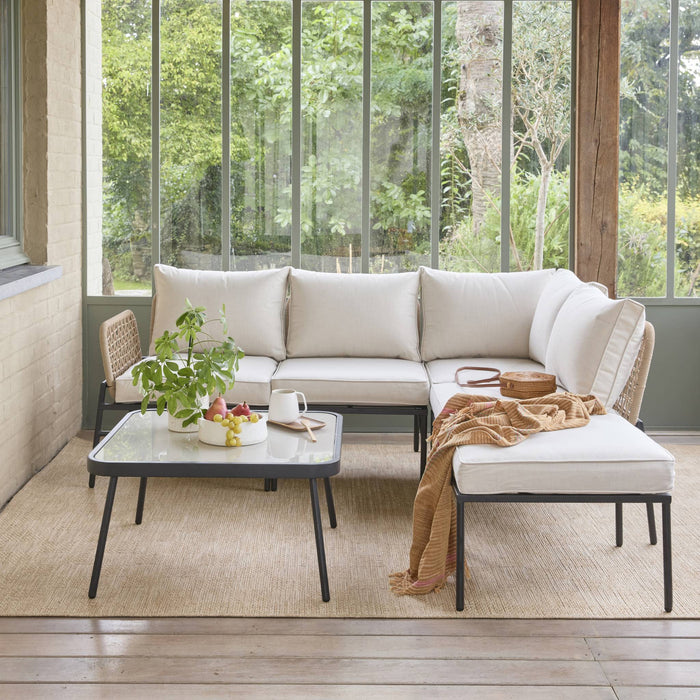 sweeek - Hoek tuinset van staal en touw voor 5 personen