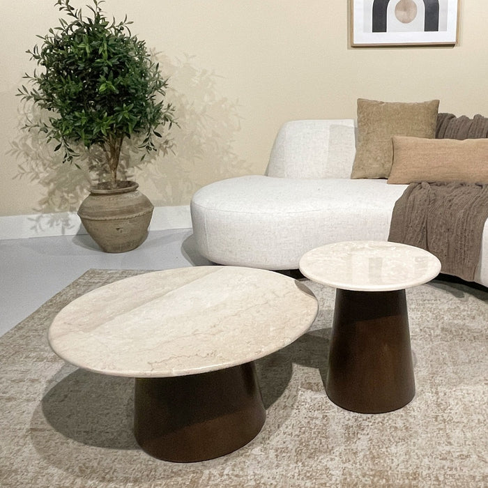 Livingfurn - Salontafel Beige Marmer - Rond - 75x75x32cm - Bottecino