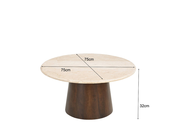 Livingfurn - Salontafel Beige Marmer - Rond - 75x75x32cm - Bottecino