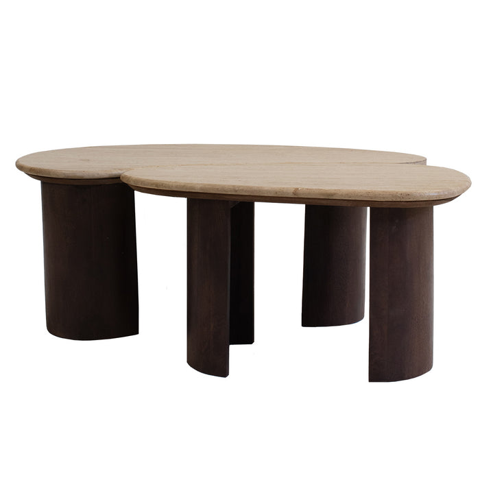 Giga Meubel - Salontafel Travertin Mangohout - 87x46x36cm - Set Van 2 - Suki