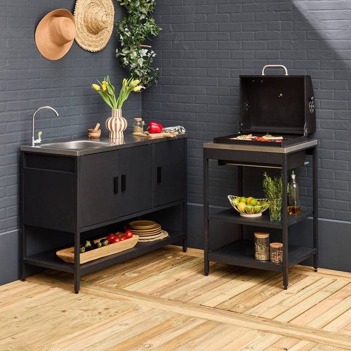 sweeek - Buitenkeuken, 2 modules, roestvrij staal, barbecue op