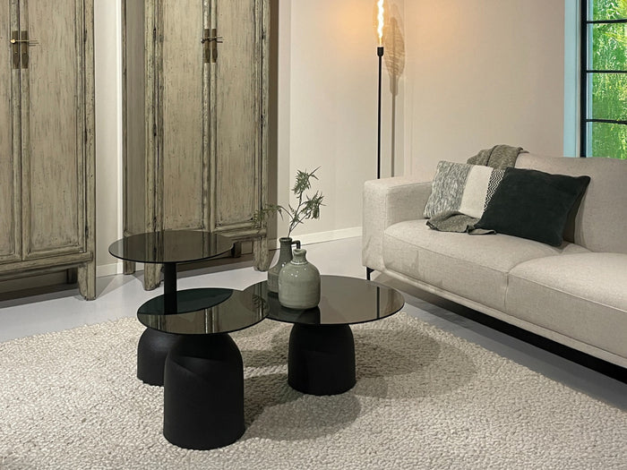 Livingfurn - Bijzettafel Zwart Glas - 70x70x36cm - Isa