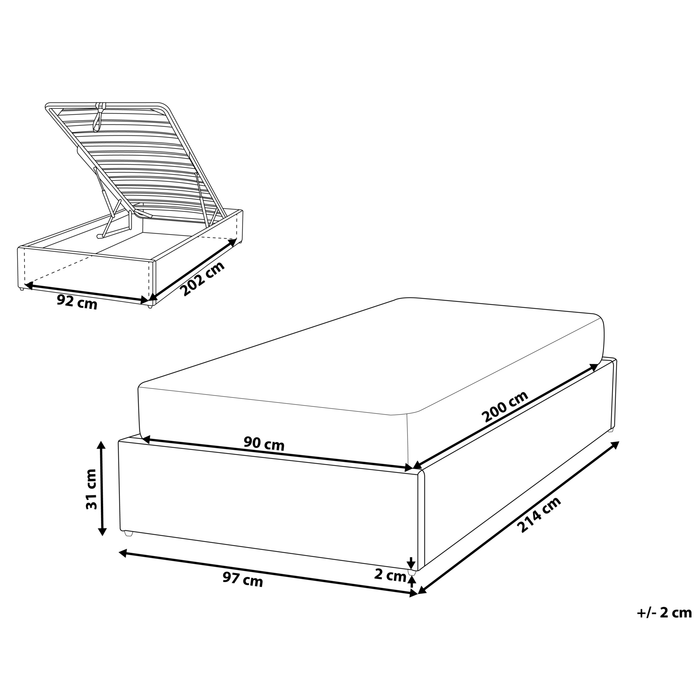 Beliani - DINAN - Eenpersoonsbed - Gebroken wit - 90 x 200 cm - Bouclé
