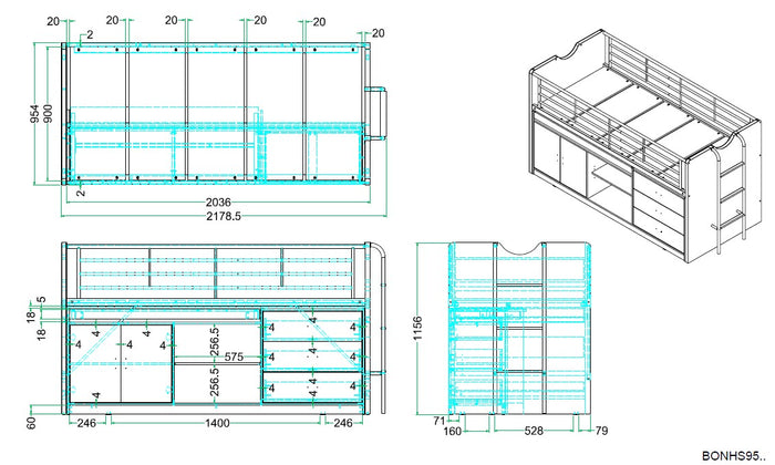 LUCEVI - Bonny 95 Halfhoogslaper 90x200cm - Lichtroze