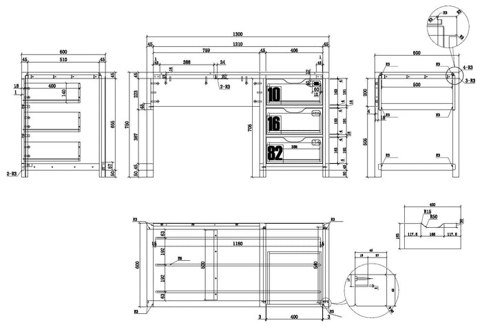 LUCEVI - Alex Bureau - Hout - Beige - 130x60x75cm
