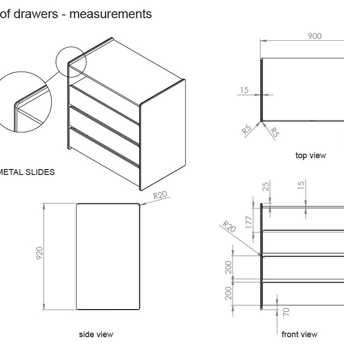 LUCEVI - Kiddy Commode 3 Laden - Wit - 90x47 cm