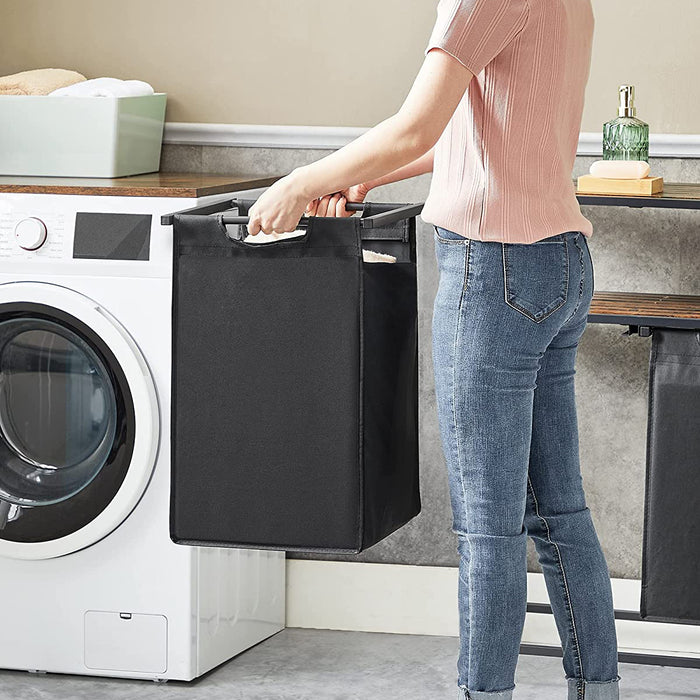 Calicosy - Wasmand met 2 zakken van zwart Oxford-stof en metalen frame - L73 x H72 cm