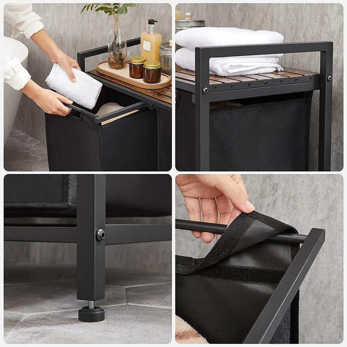 Calicosy - Wasmand met 2 zakken van zwart Oxford-stof en metalen frame - L73 x H72 cm