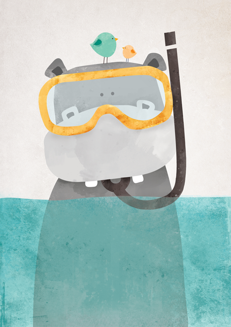 Wallified - Snorkel Nijlpaardje Poster - Wallified - Kinderen - Poster