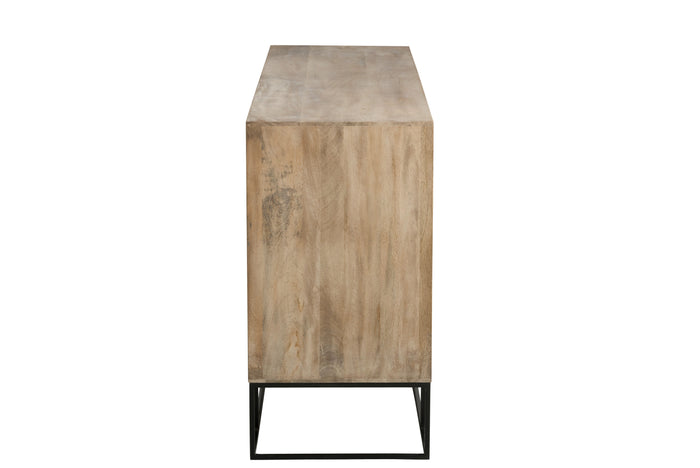 J-line - Kast 3 Schuifdeuren Riet Mangohout Naturel - 160x45x85cm