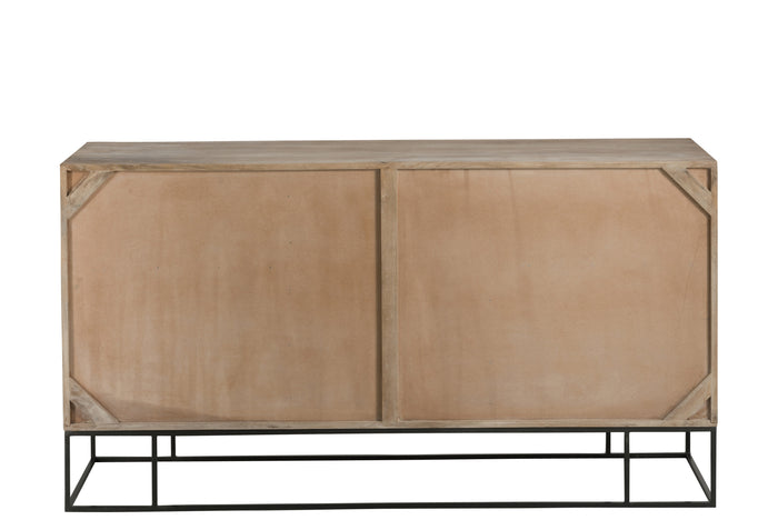 J-line - Kast 3 Schuifdeuren Riet Mangohout Naturel - 160x45x85cm