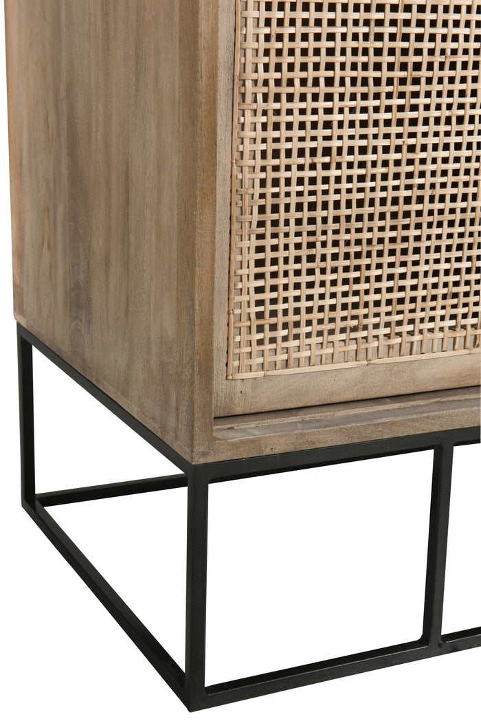 J-line - Kast 3 Schuifdeuren Riet Mangohout Naturel - 160x45x85cm