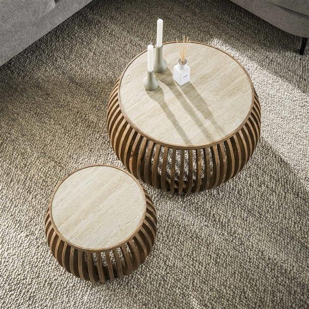 Hoyz Collection - Salontafelset-2 Curve Nuovo Travertin - Mangohout