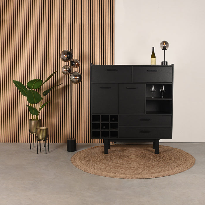 LABEL51 - Hoge Kast Cali - Zwart Eiken - Zwart Metaal