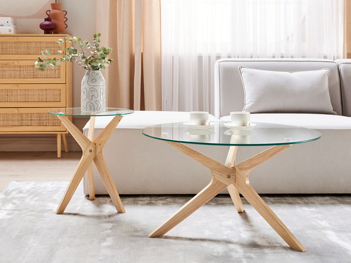 Beliani - VALLEY - Salontafel set van 2 - Lichthout - Veiligheidsglas