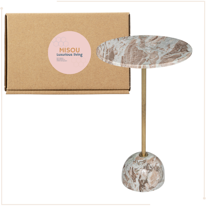 MISOU Bijzettafel Rond Koffietafel Marmer Modern Organisch Beige Br...