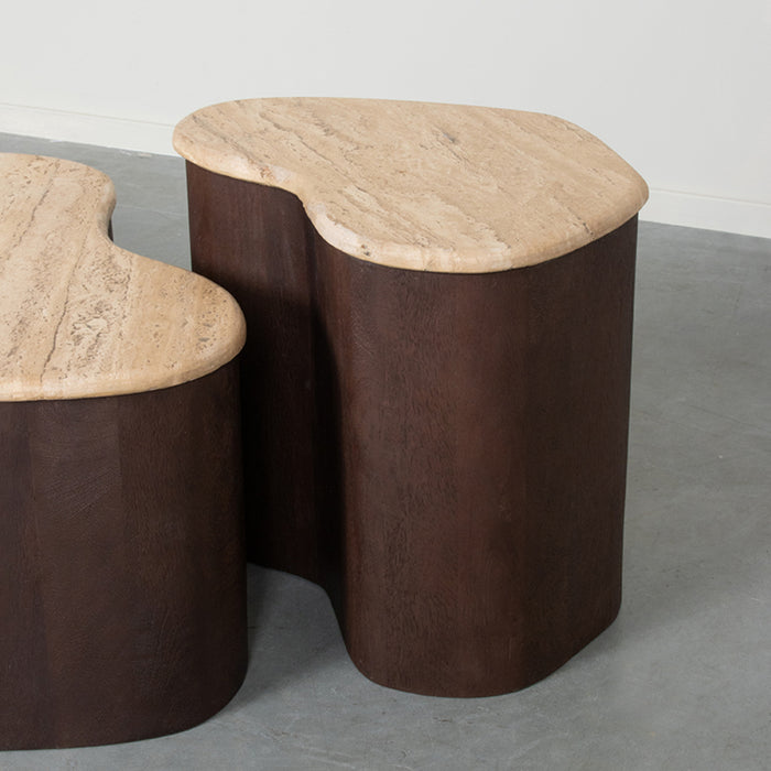 LABEL51 - Bijzettafel Davi - Travertin - Espresso Mangohout