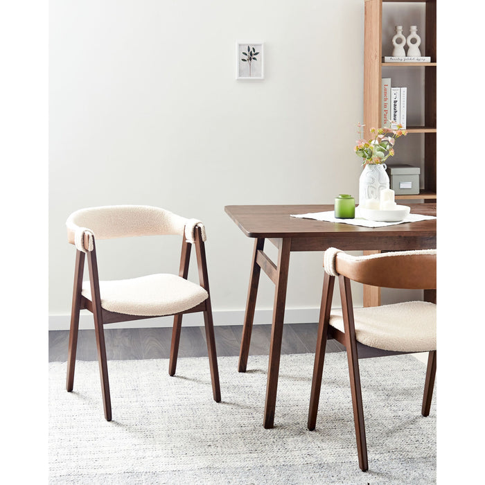 Beliani-DAY-Eetkamerstoel set van 2-Donkerhout|Lichtbeige-Bouclé