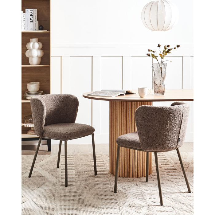 Beliani - MINA II - Eetkamerstoel set van 2 - Lichtbruin - Boucle
