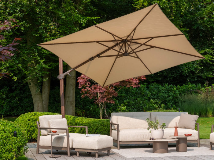 4 Seasons Zweefparasol Siesta premium 300x300 cm. - beach|dark woodlook