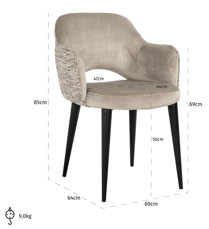 Richmond Interiors Giovanna Trendy Roze | Khaki Velvet Eetkamerstoel