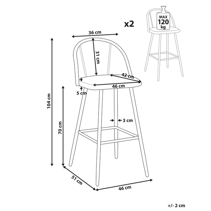 Beliani - CORNELL - Barkruk set van 2 - Crème - IJzer
